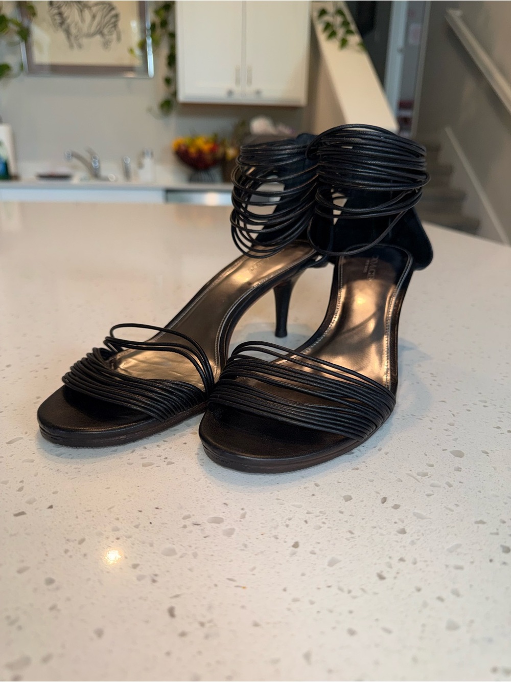 COACH Black Strappy Wrap-Around Heeled Sandals - Picture 5 of 10